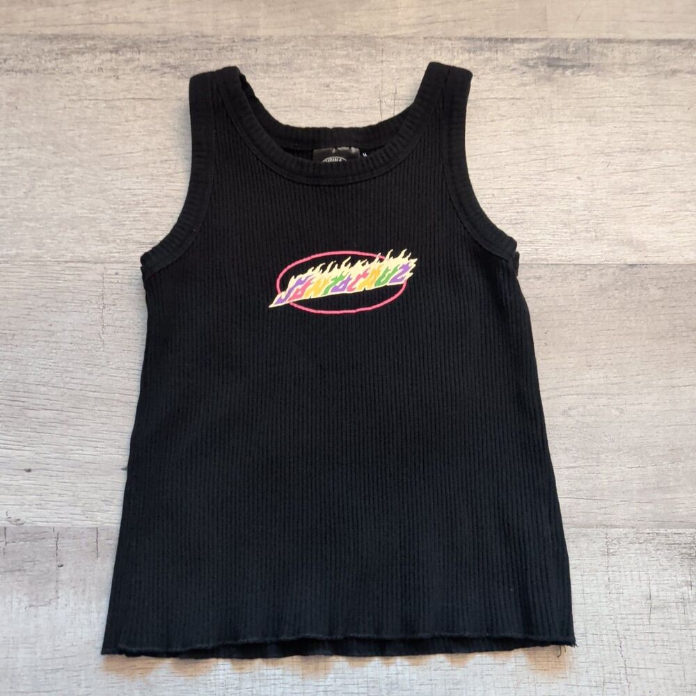 Santa Cruz Skateboards Ribbed Shirt Black Oval Flame Girls Tank Top Size M